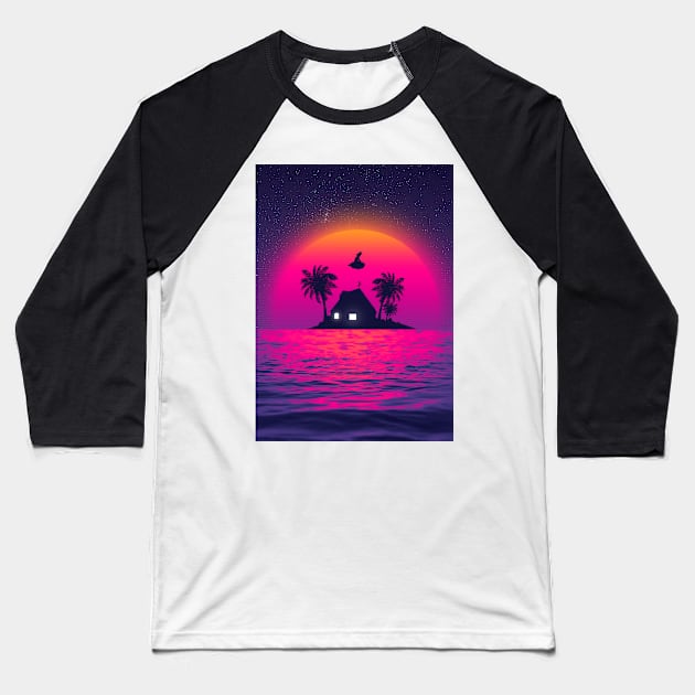 Kame House beach Baseball T-Shirt by mrcatguys